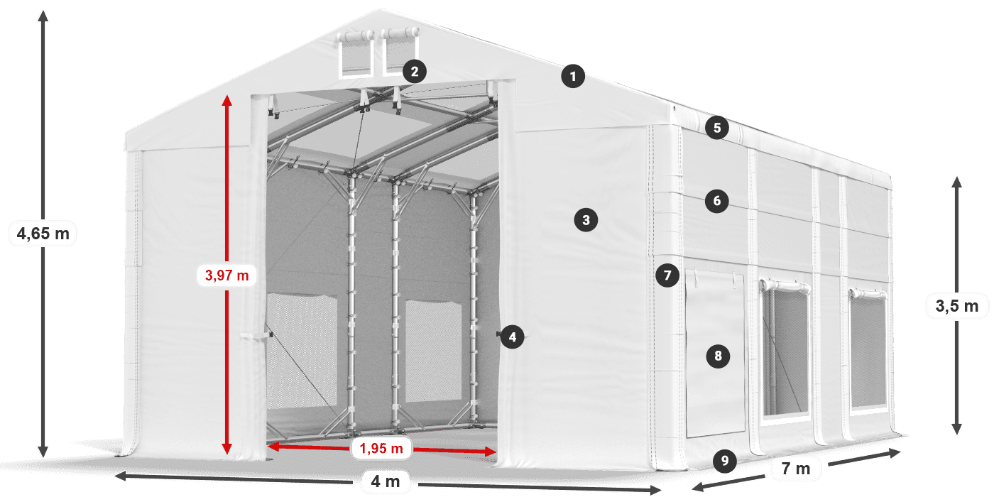 Streha: MS T 580 PVC Stene: SD M 500 PVC 2,5 m legenda