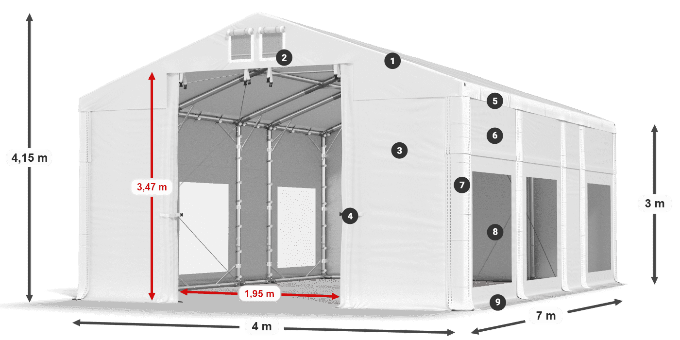 Streha: MS 580 PVC Stene: MS 580 PVC 3 m legenda