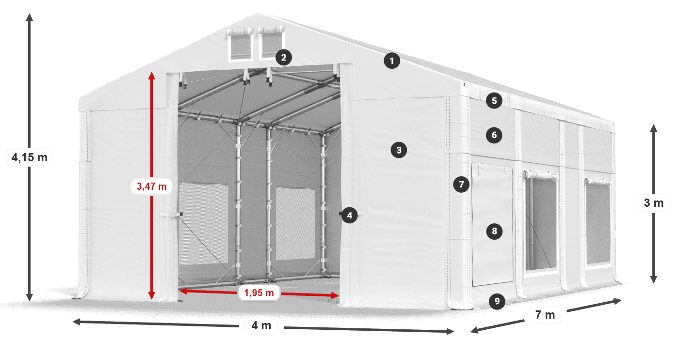 Streha: MS 580 PVC Stene: SD M 500 PVC 3 m legenda
