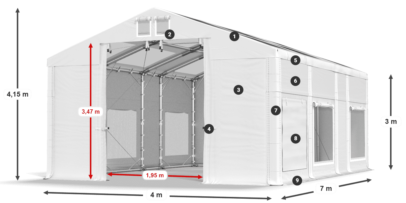 Streha: MS T 580 PVC Stene: SD M 500 PVC 3 m legenda