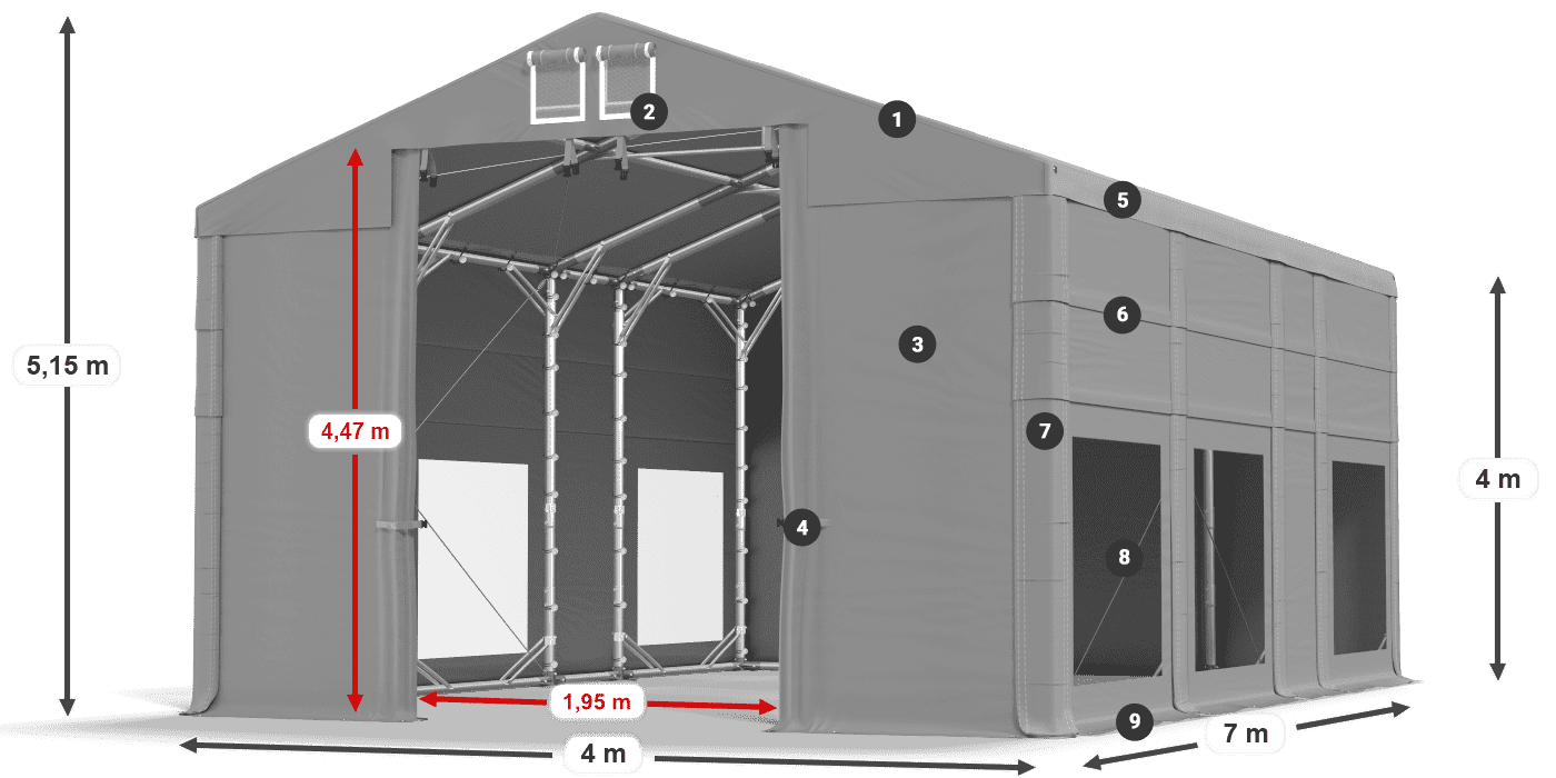 Streha: FR 620 PVC Stene: MS 580 PVC 4 m legenda