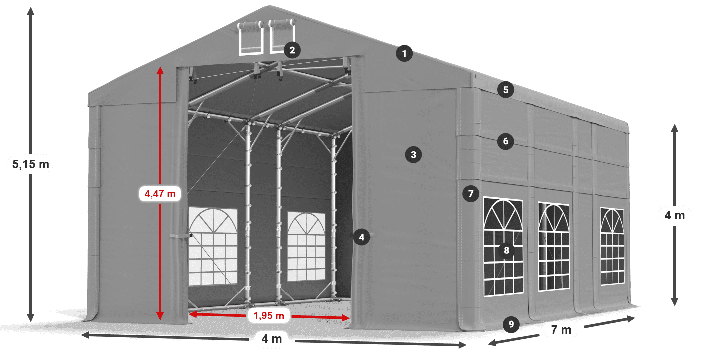 Streha: FR 620 PVC Stene: SD 500 PVC 4 m legenda