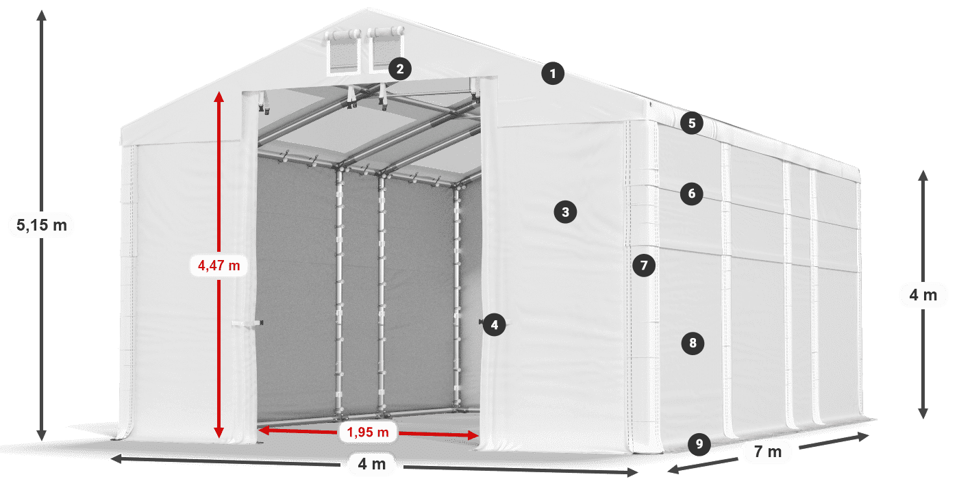 Streha: MS T 580 PVC Stene: FR 620 PVC 4 m legenda