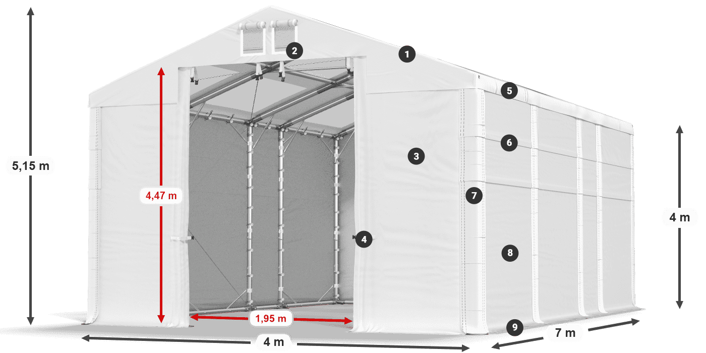 Streha: MS T 580 PVC Stene: SD 500 PVC 4 m legenda