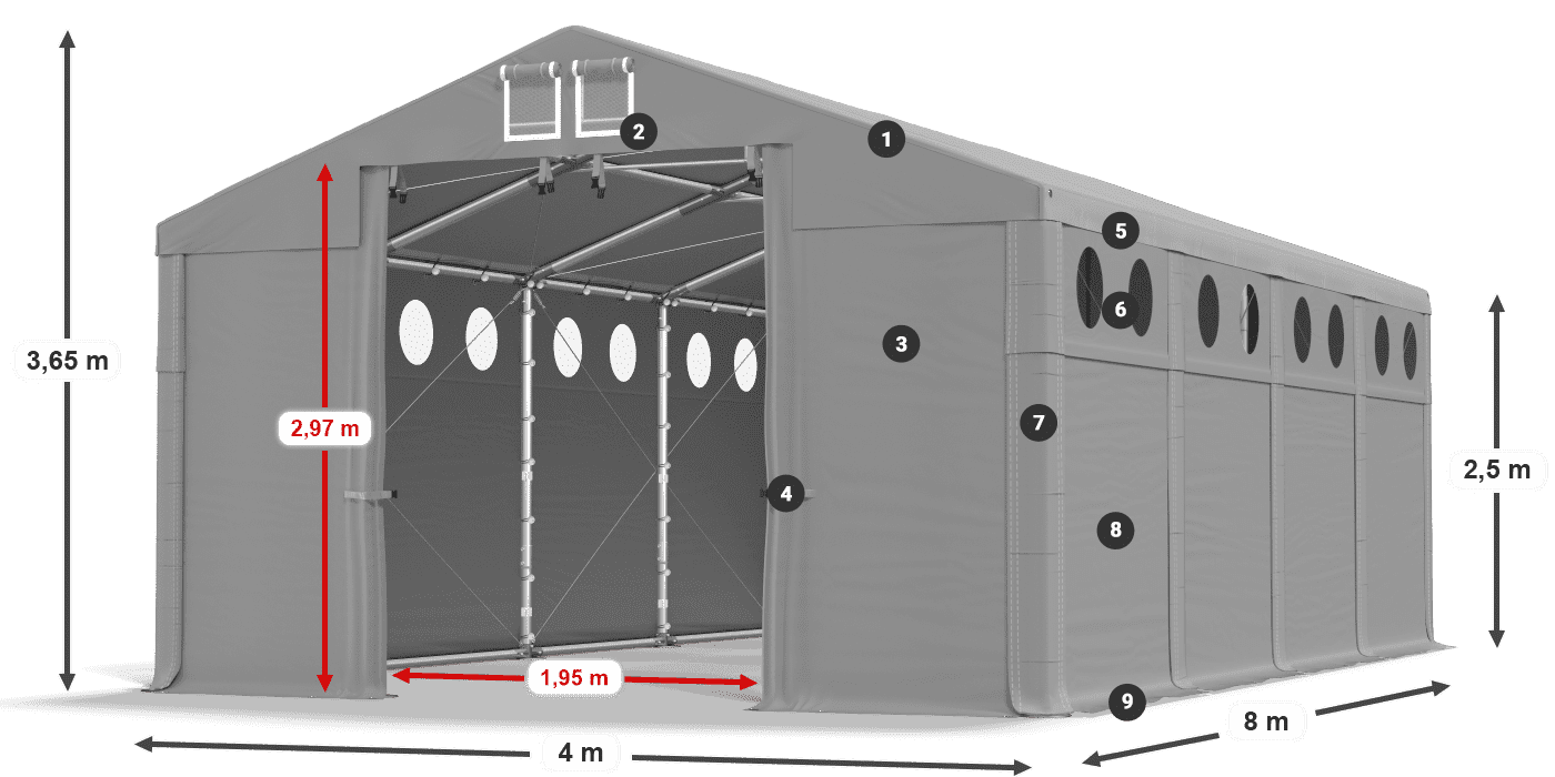 Streha: FR 620 PVC Stene: SD O 500 PVC 2,5 m legenda