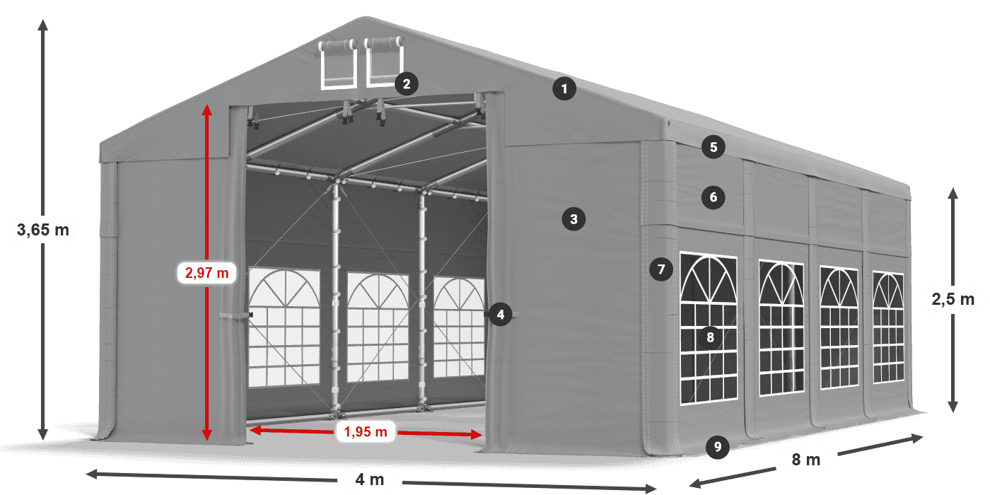 Streha: FR 620 PVC Stene: SD 500 PVC 2,5 m legenda