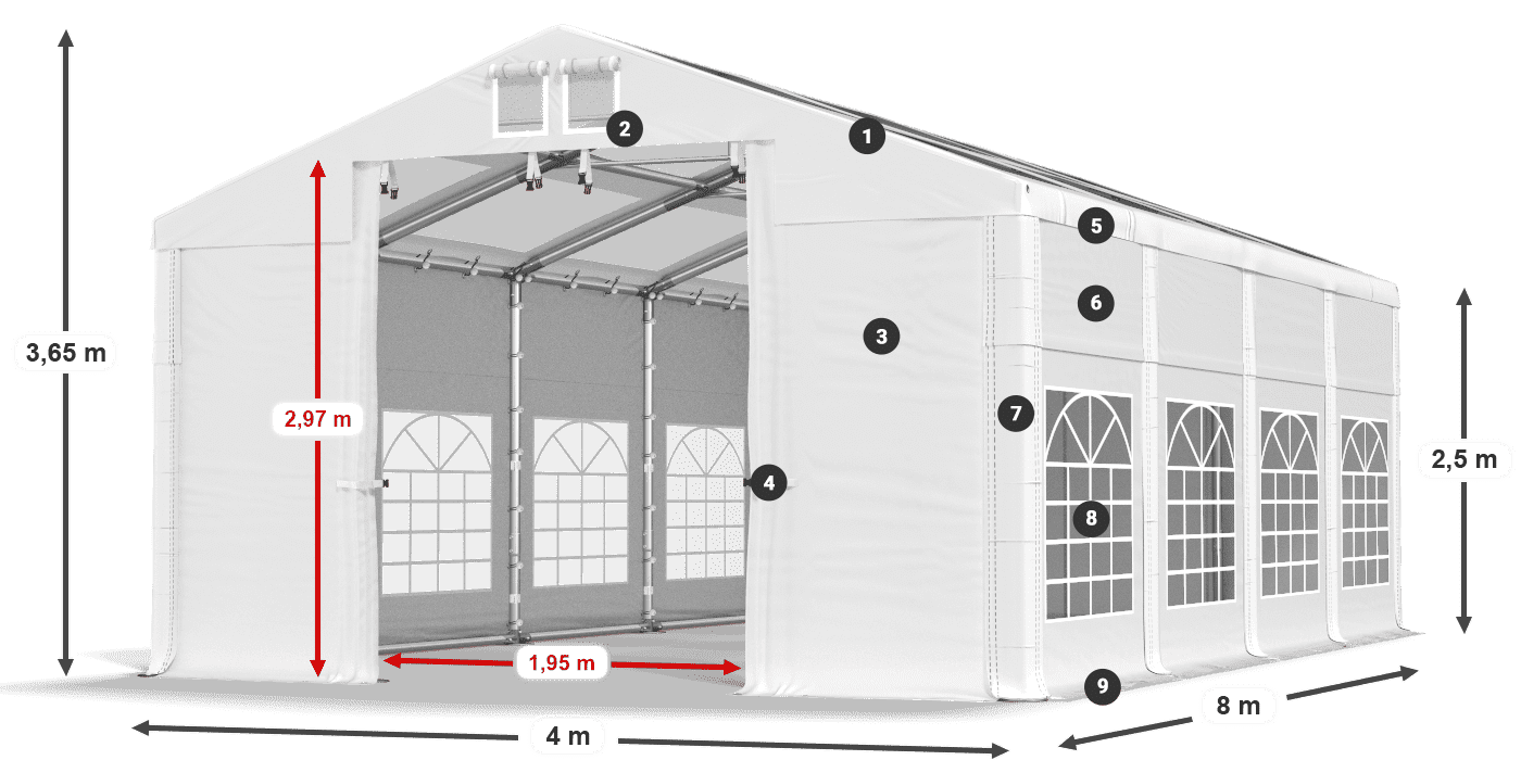 Streha: MS T 580 PVC Stene: FR 620 PVC 2,5 m legenda