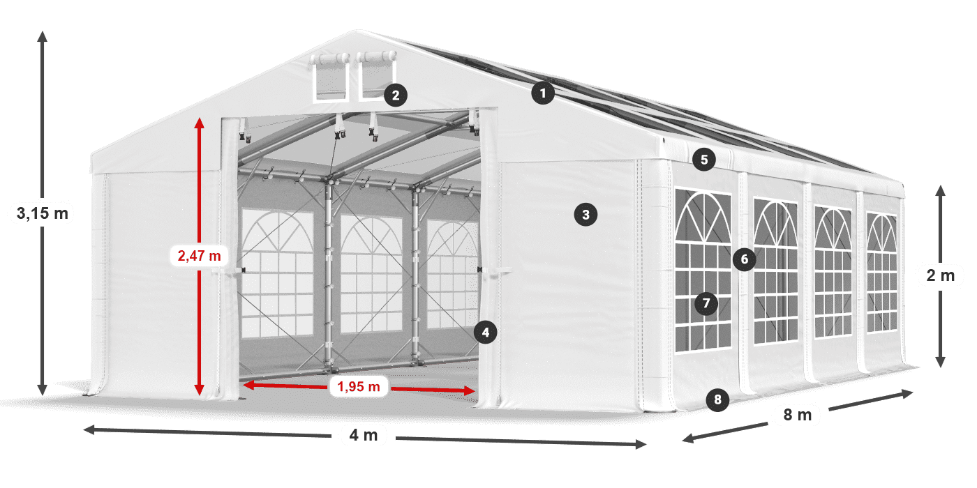 Streha: MS T 580 PVC Stene: FR 620 PVC 2 m legenda