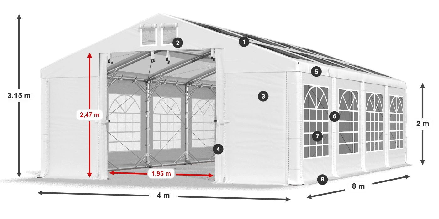 Streha: MS T 580 PVC Stene: FR 620 PVC 2 m legenda