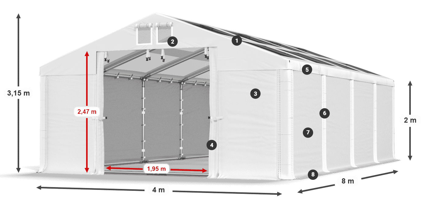 Streha: MS T 580 PVC Stene: SD 500 PVC 2 m legenda