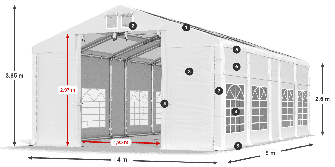 Streha: MS T 580 PVC Stene: FR 620 PVC 2,5 m legenda