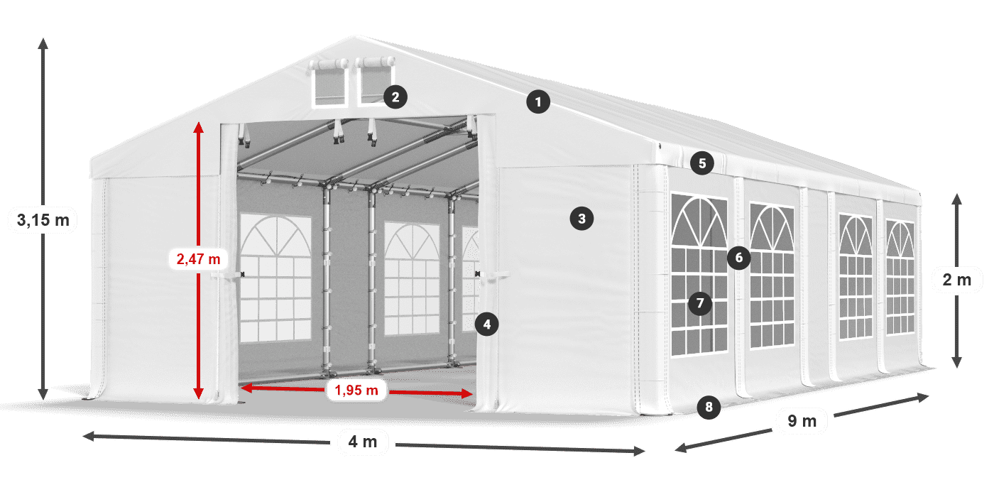 Streha: MS 580 PVC Stene: FR 620 PVC 2 m legenda