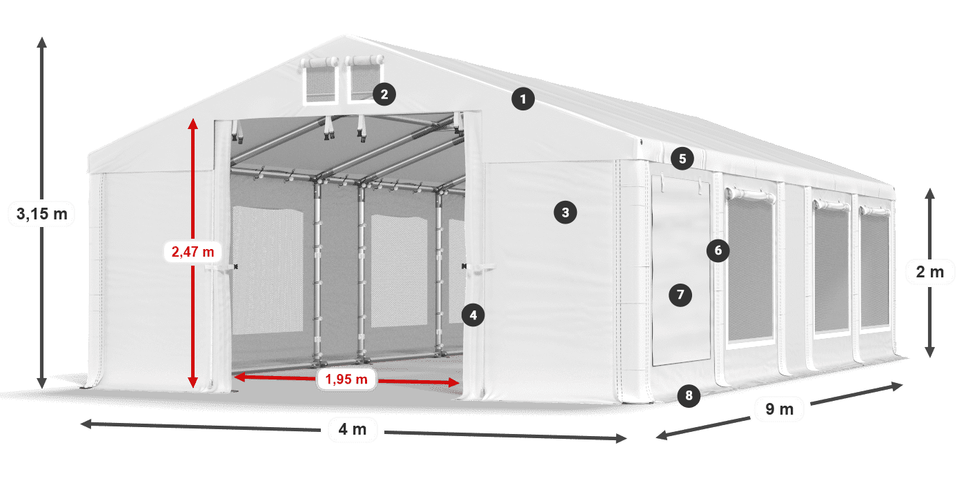 Streha: MS 580 PVC Stene: SD M 500 PVC 2 m legenda