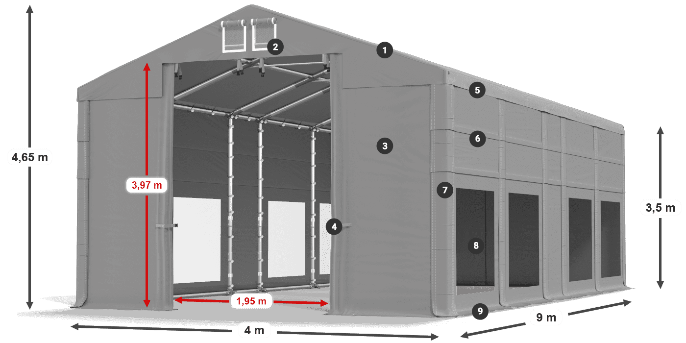 Streha: MS 580 PVC Stene: MS 580 PVC 3,5 m legenda