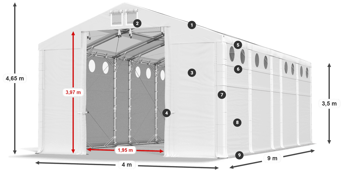 Streha: MS T 580 PVC Stene: SD O 500 PVC 3,5 m legenda