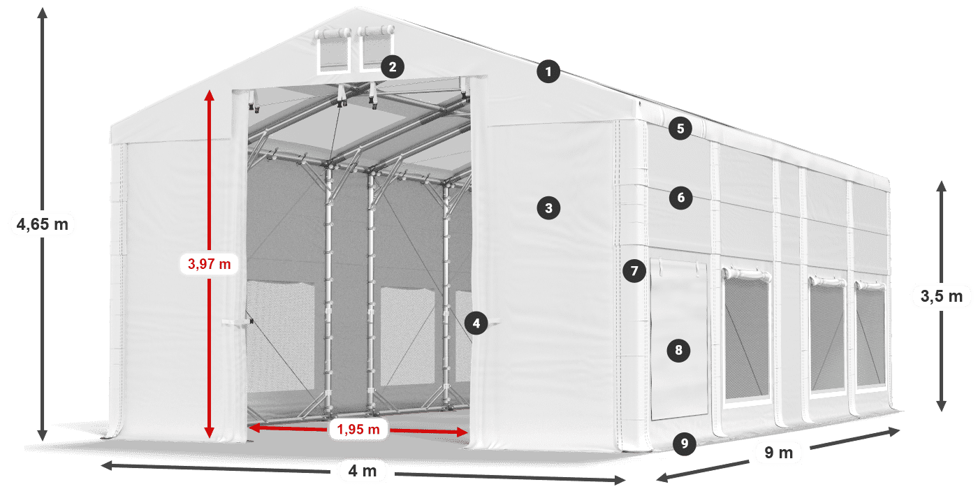 Streha: MS T 580 PVC Stene: SD M 500 PVC 2,5 m legenda