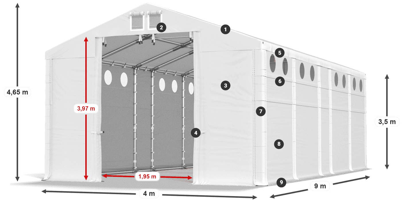 Streha: MS 580 PVC Stene: SD O 500 PVC 3,5 m legenda
