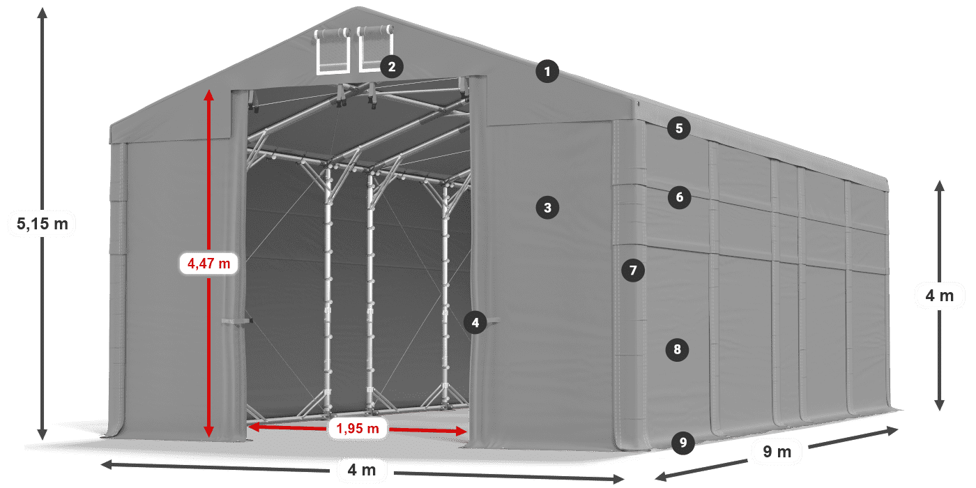 Streha: FR 620 PVC Stene: MS 580 PVC 4 m legenda