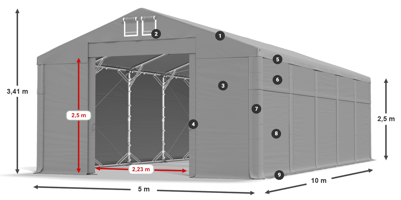 Streha: FR 620 PVC Stene: SD 500 PVC 2,5 m legenda