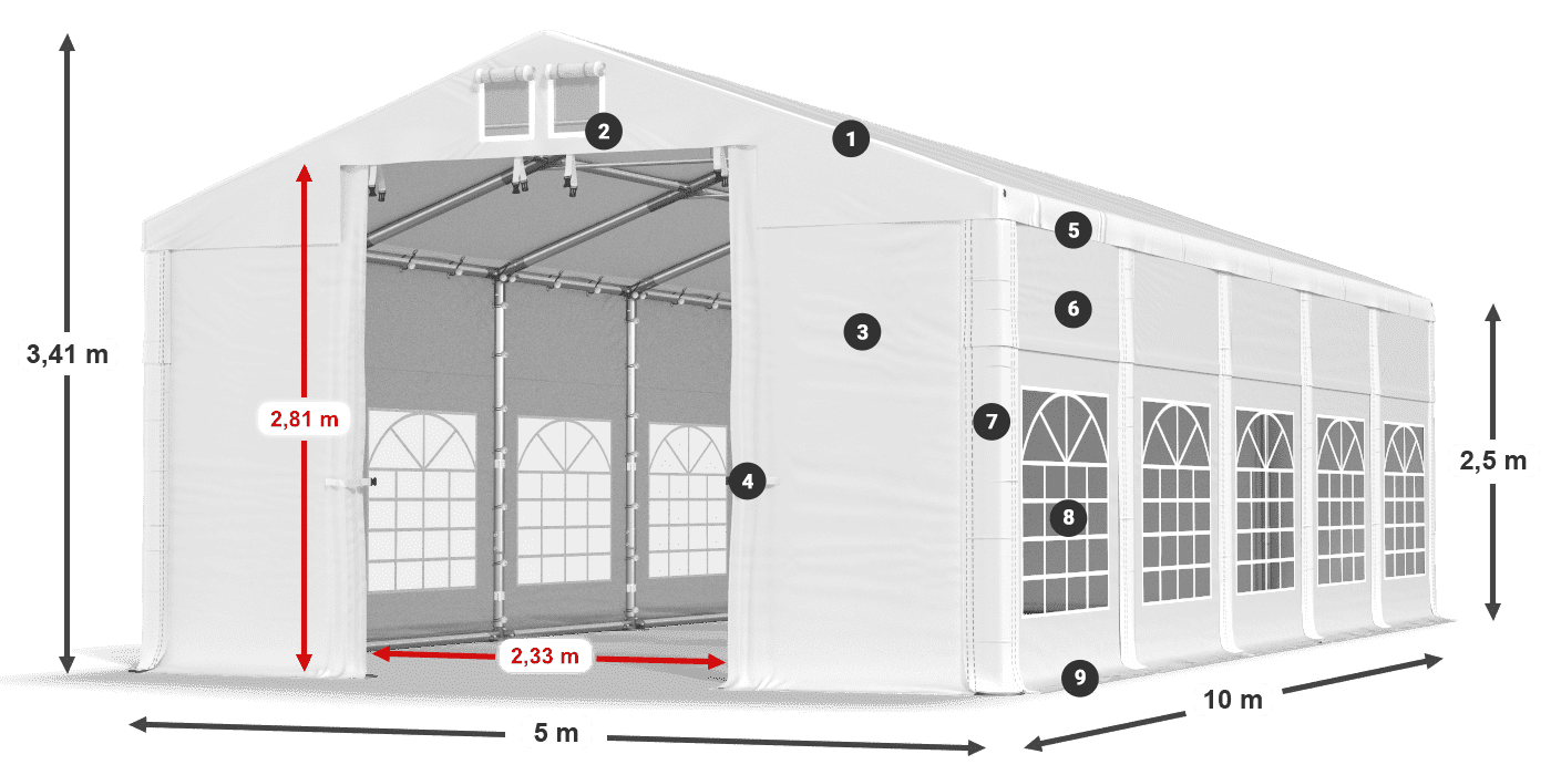 Streha: FR 620 PVC Stene: SD 500 PVC 2,5 m legenda