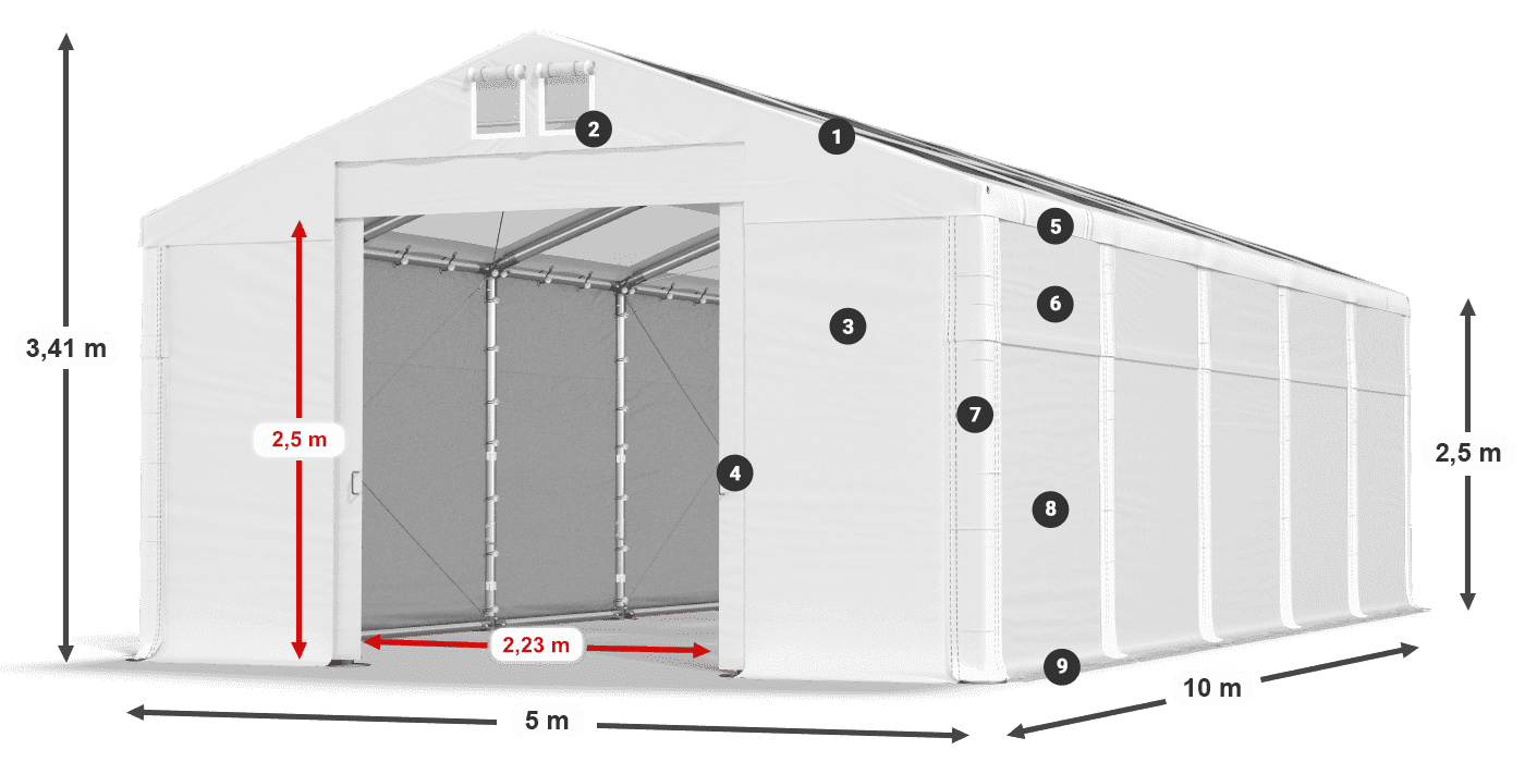 Streha: MS T 580 PVC Stene: FR 620 PVC 2,5 m legenda