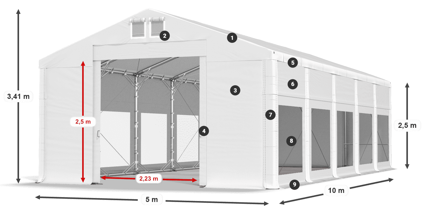 Streha: MS 580 PVC Stene: MS 580 PVC 2,5 m legenda