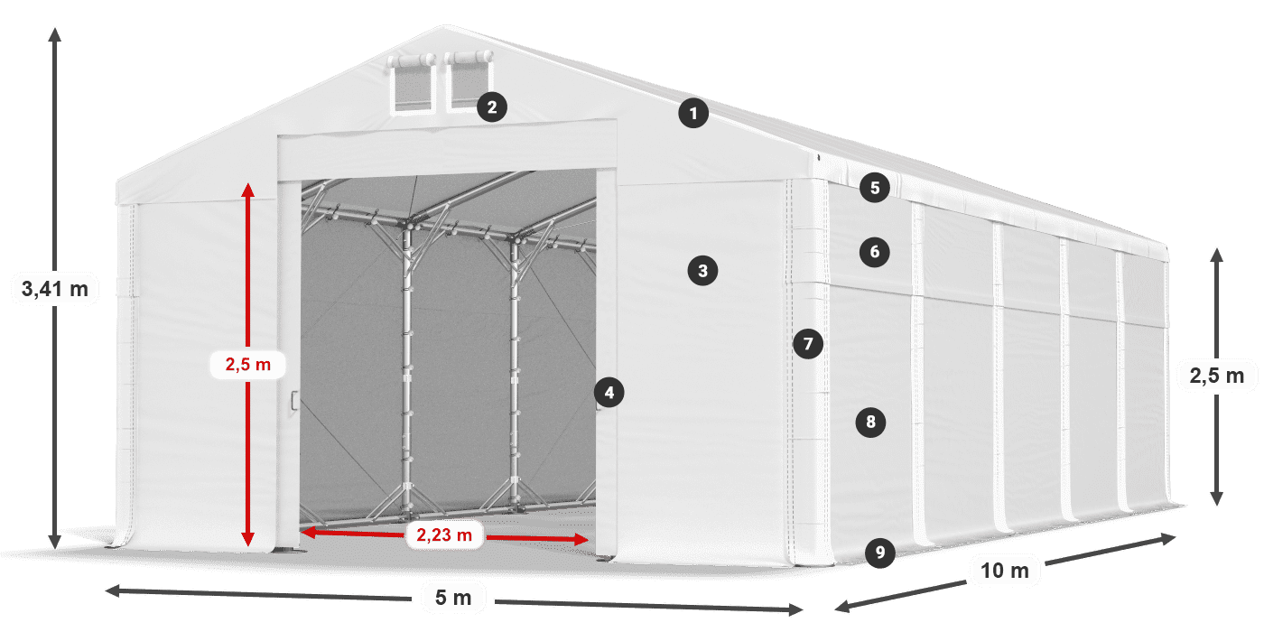 Streha: MS 580 PVC Stene: SD 500 PVC 2,5 m legenda