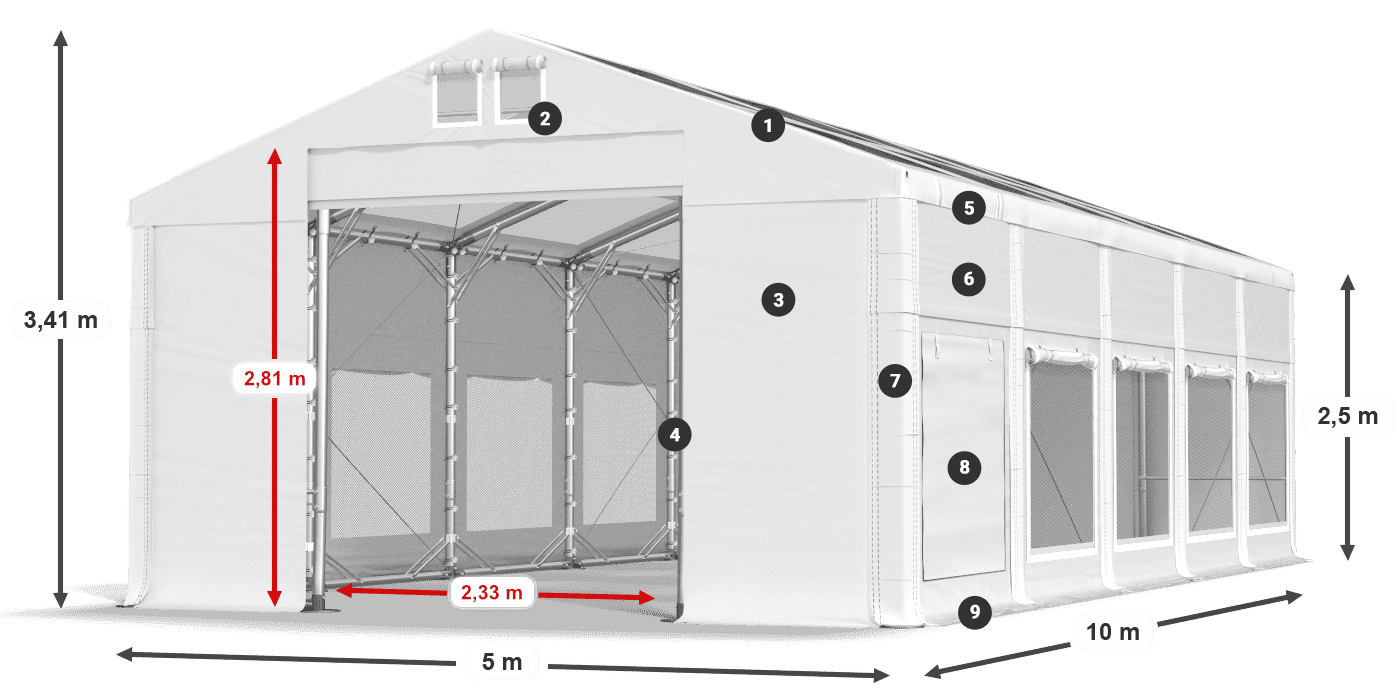 Streha: MS T 580 PVC Stene: SD M 500 PVC 2,5 m legenda
