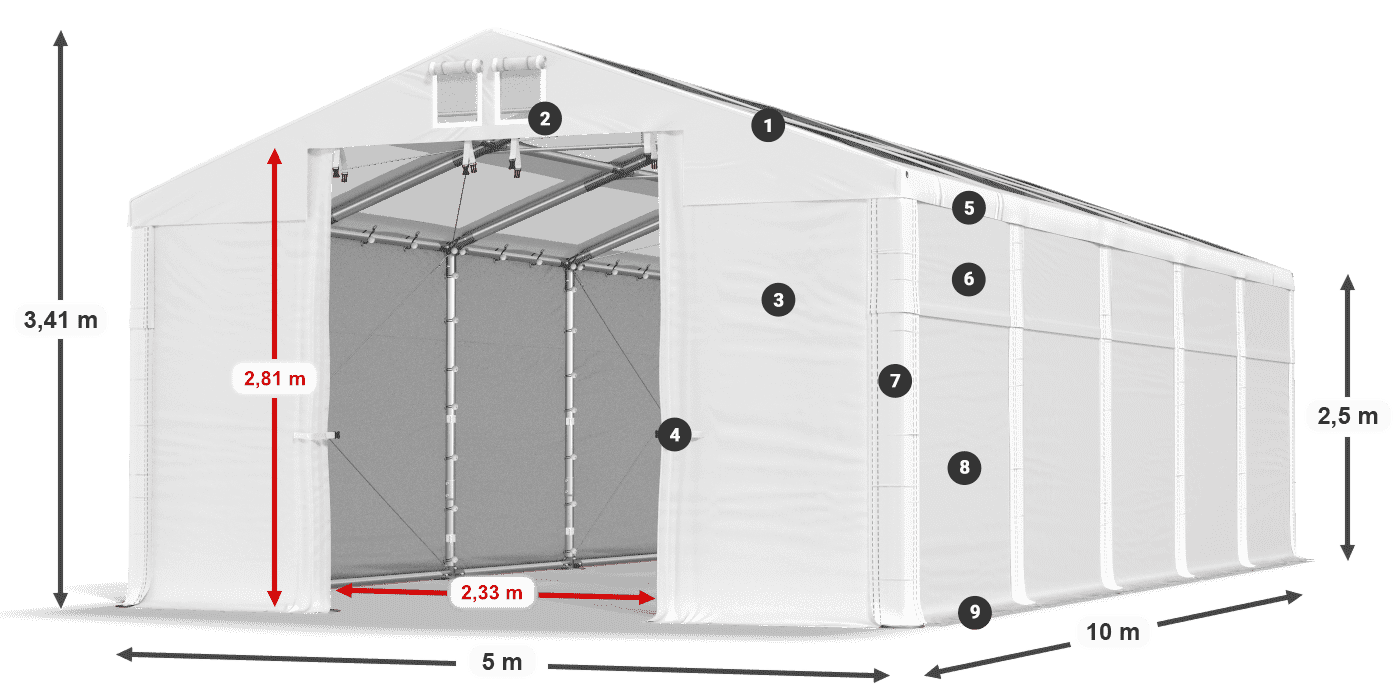 Streha: MS T 580 PVC Stene: SD 500 PVC 2,5 m legenda