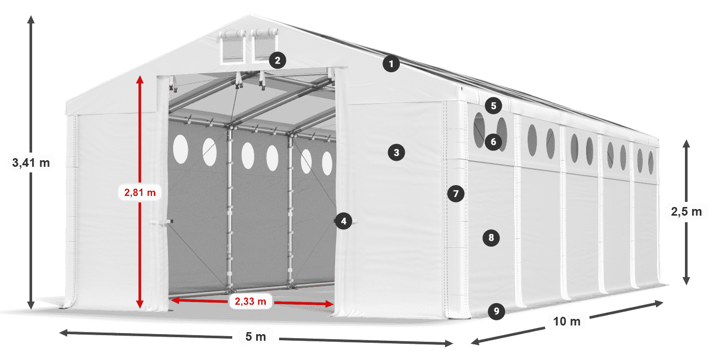 Streha: MS T 580 PVC Stene: SD O 500 PVC 2,5 m legenda