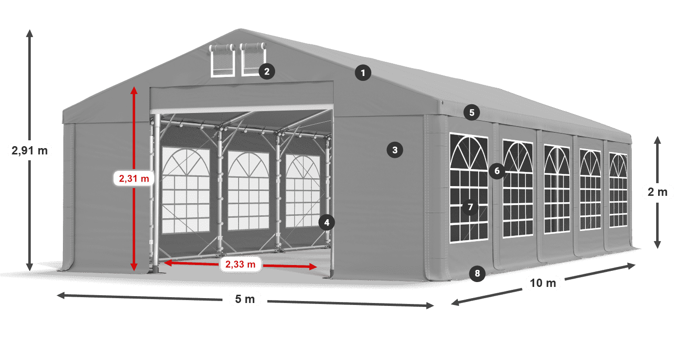 Streha: FR 620 PVC Stene: SD 500 PVC 2 m legenda