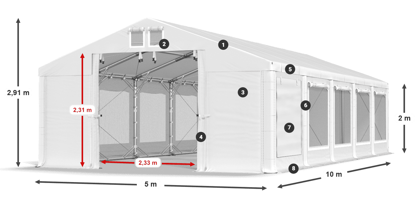 Streha: FR 620 PVC Stene: SD 500 PVC 2 m legenda