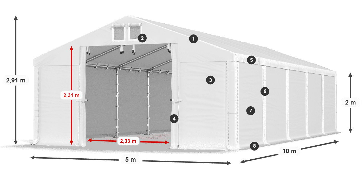 Streha: FR 620 PVC Stene: SD 500 PVC 2 m legenda