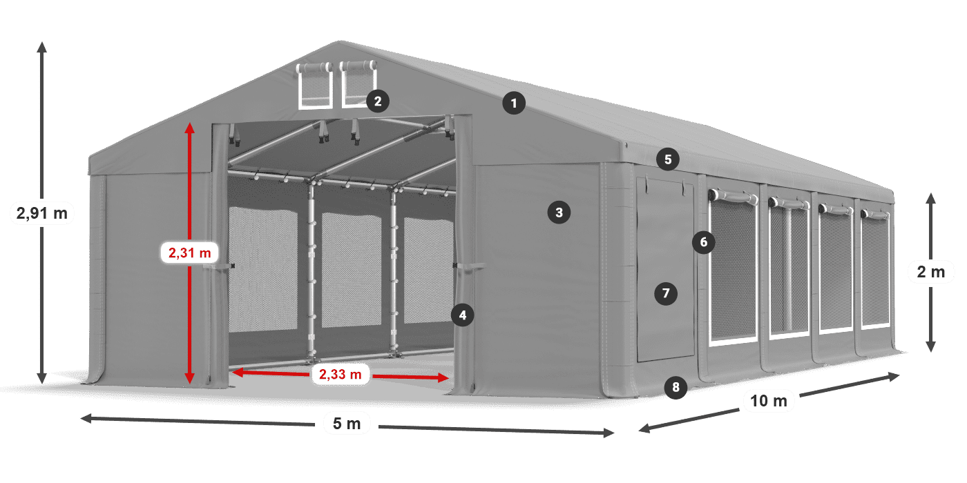 Streha: FR 620 PVC Stene: SD 500 PVC 2 m legenda