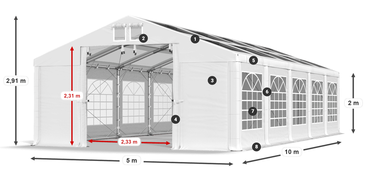 Streha: MS T 580 PVC Stene: FR 620 PVC 2 m legenda