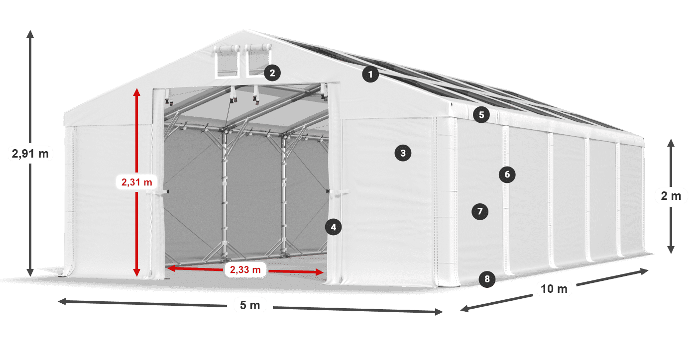 Streha: MS T 580 PVC Stene: FR 620 PVC 2 m legenda