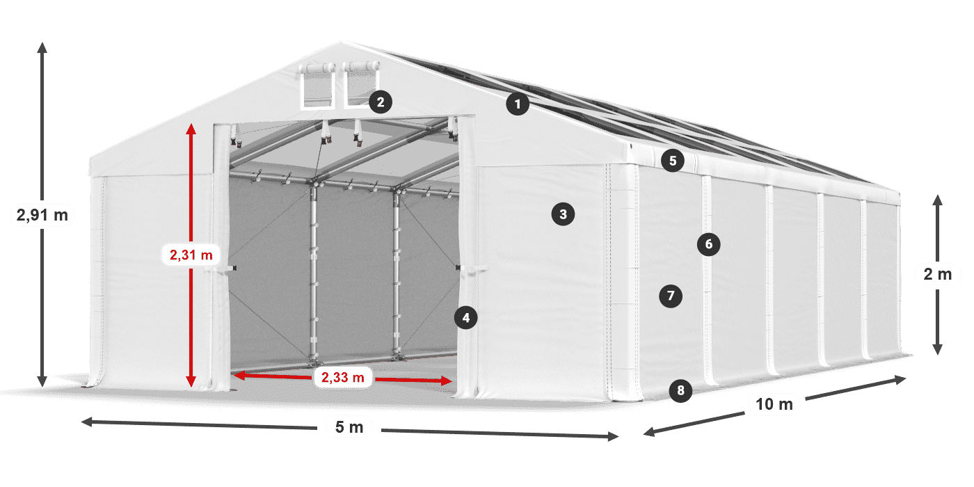 Streha: MS T 580 PVC Stene: FR 620 PVC 2 m legenda