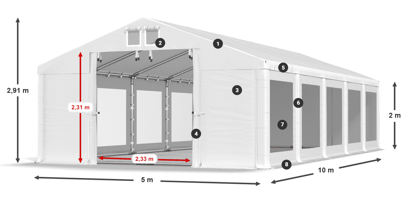 Streha: MS 580 PVC Stene: MS 580 PVC 2 m legenda