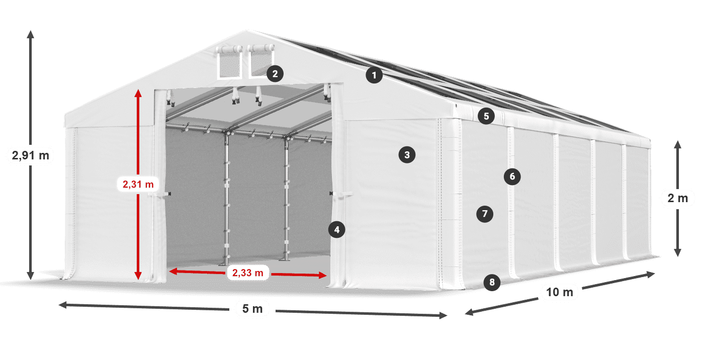 Streha: MS T 580 PVC Stene: SD 500 PVC 2 m legenda