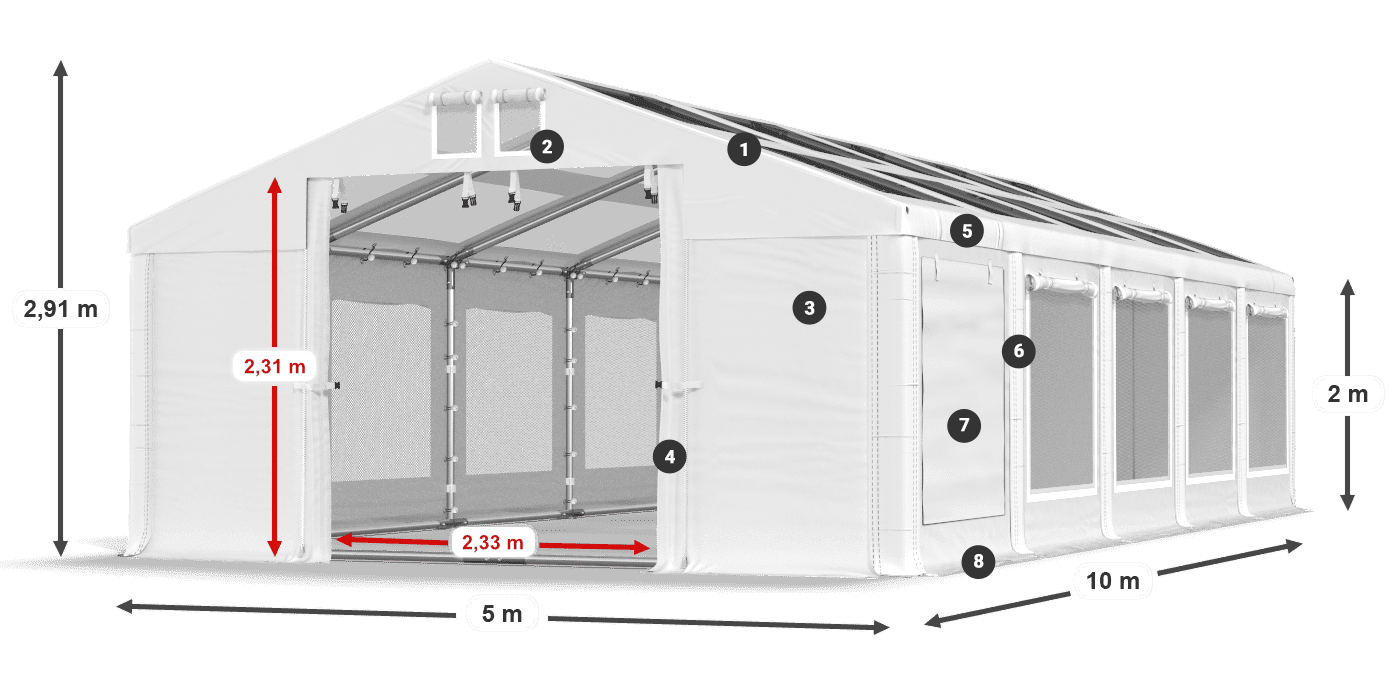 Streha: MS T 580 PVC Stene: SDM 500 PVC 2 m legenda