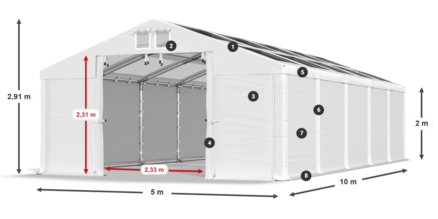 Streha: MS T 580 PVC Stene: SD 500 PVC 2 m legenda