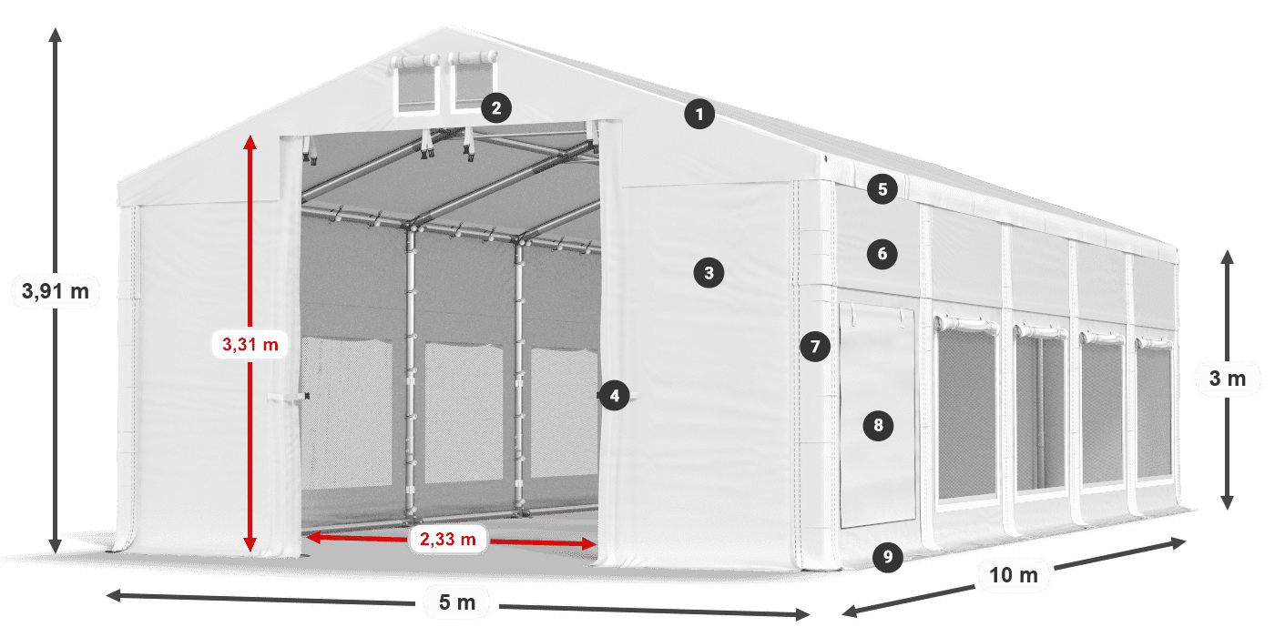 Streha: FR 620 PVC Stene: SD 500 PVC 3 m legenda