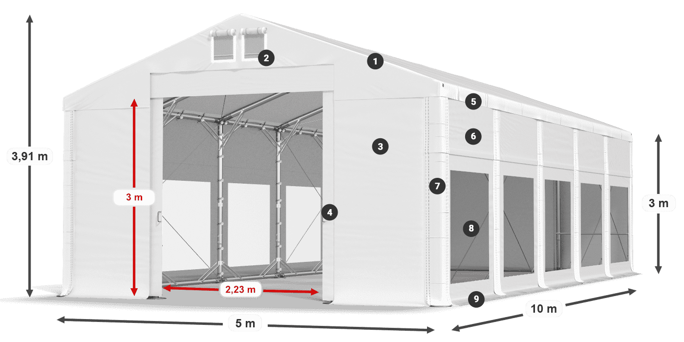 Streha: MS 580 PVC Stene: MS 580 PVC 3 m legenda