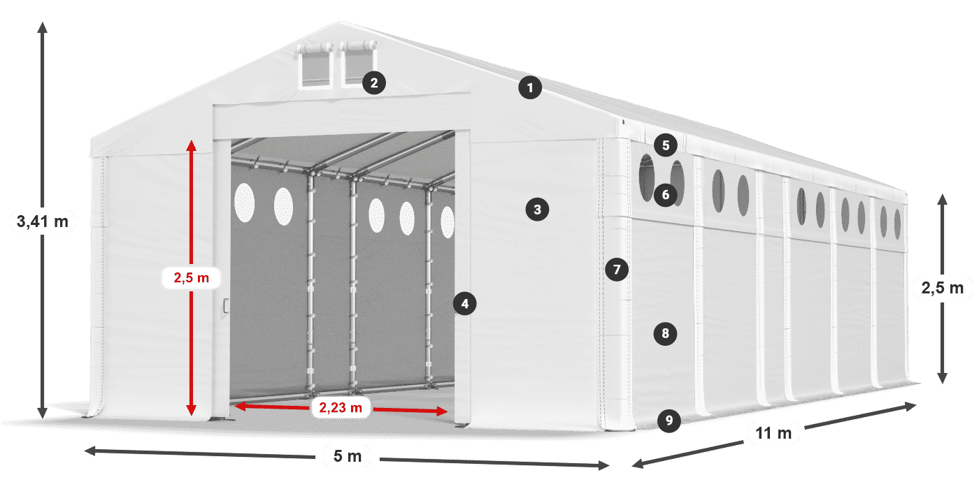 Streha: FR 620 PVC Stene: MS O 580 PVC 2,5 m legenda