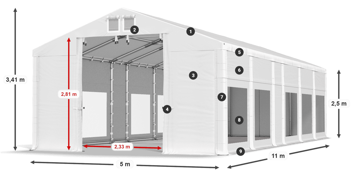 Streha: FR 620 PVC Stene: MS 580 PVC 2,5 m legenda
