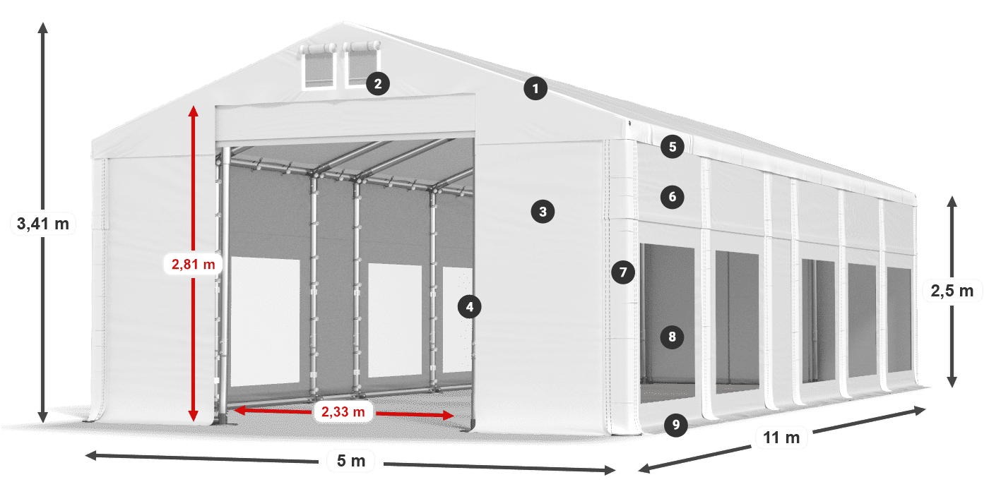 Streha: FR 620 PVC Stene: MS 580 PVC 2,5 m legenda
