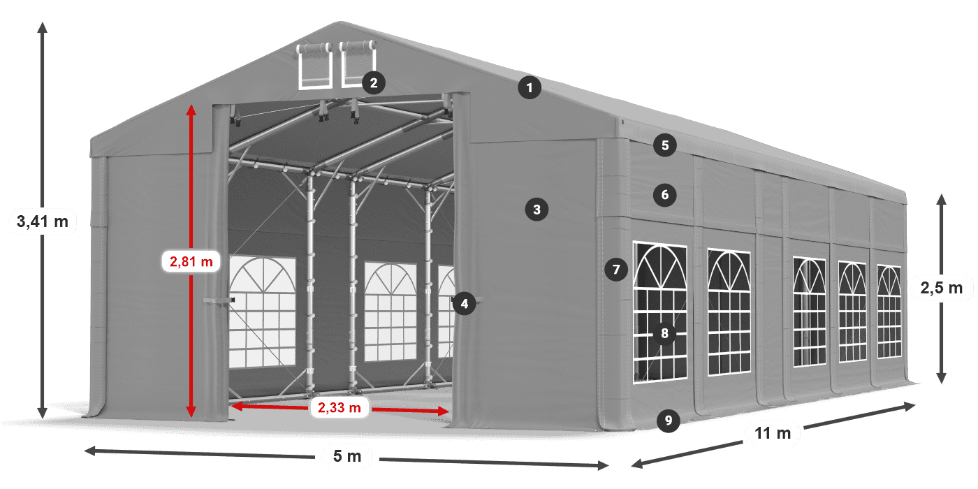 Streha: FR 620 PVC Stene: SD 500 PVC 2,5 m legenda