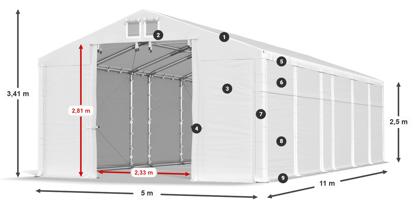 Streha: MS 580 PVC Stene: FR 620 PVC 2,5 m legenda