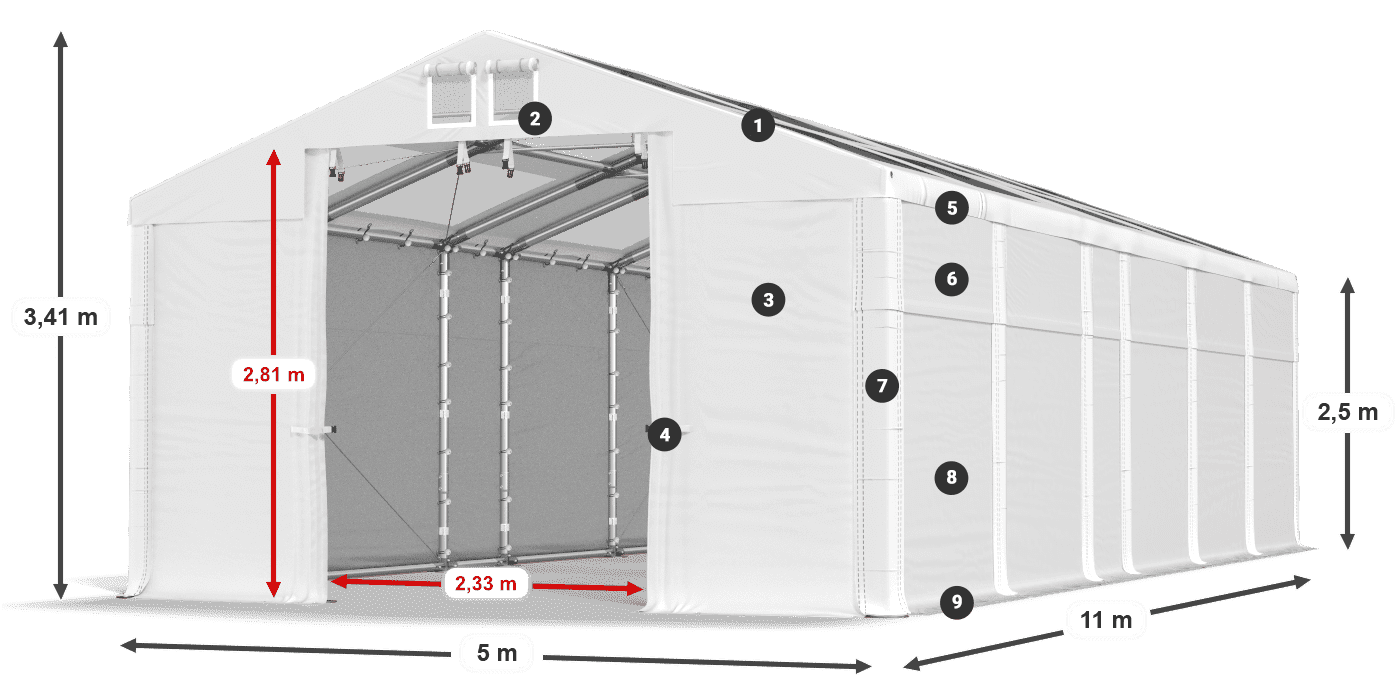 Streha: MS T 580 PVC Stene: FR 620 PVC 2,5 m legenda