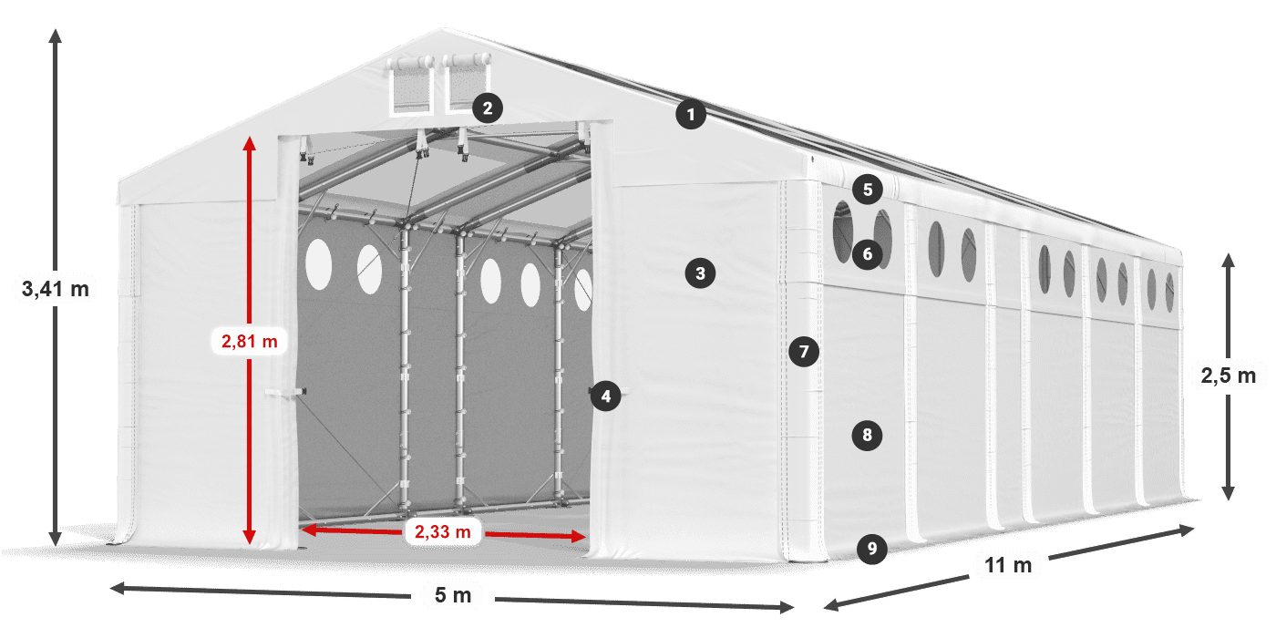 Streha: MS T 580 PVC Stene: MS O 580 PVC 2,5 m legenda